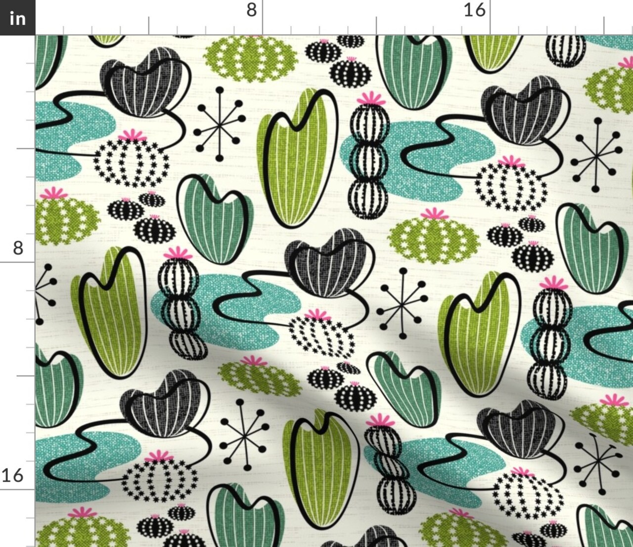 Retro 50S Mid Century Cactus Custom Printed Fabric by Spoonflower Various Fabrics by the Yard or Fat Quarter